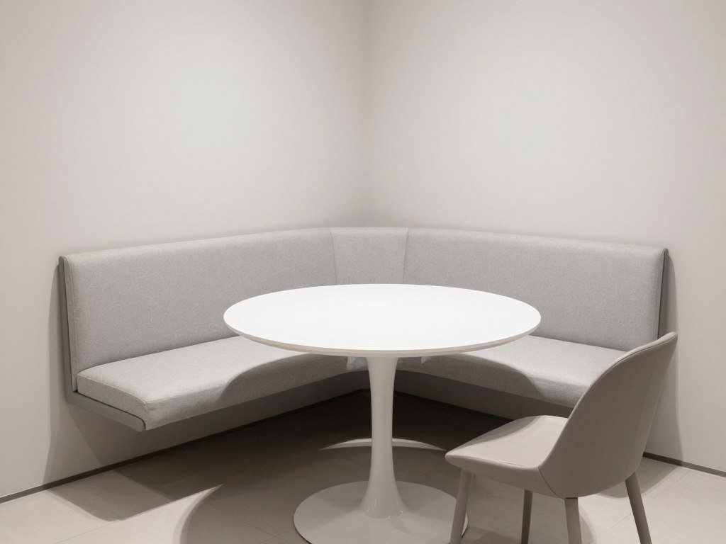 Modern minimalist corner dining nook with clean lines and neutral colors