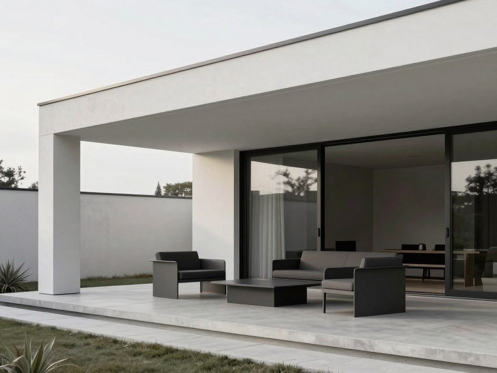 Modern minimalist covered patio with clean lines