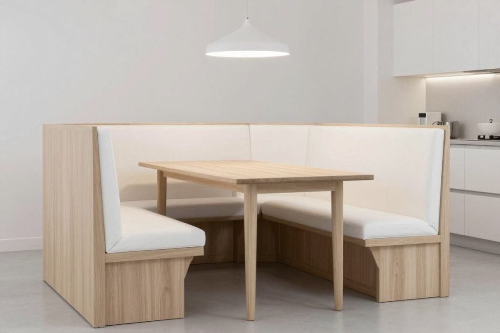 Modern minimalist dining booth with clean lines