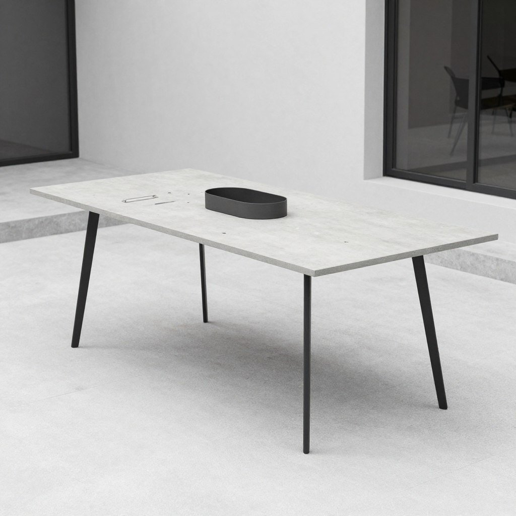 Modern minimalist outdoor dining table with clean lines