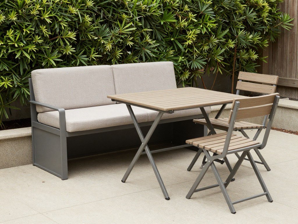 Multi-functional outdoor furniture with storage in a small patio setting