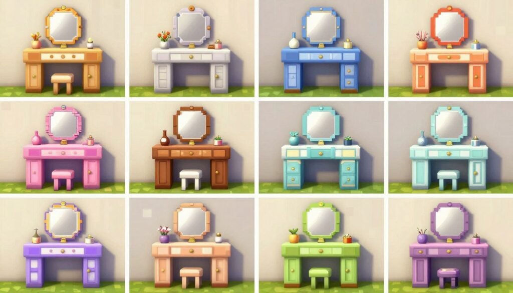 Multiple creative Bloxburg vanity designs showcasing player creativity Multiple creative Bloxburg vanity designs showcasing player creativity