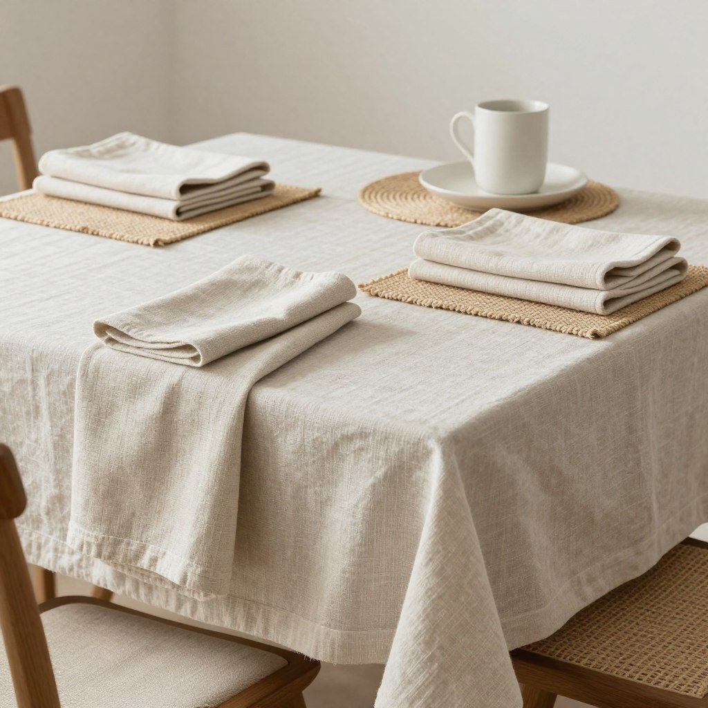 Natural fiber textiles in minimalist dining room Natural fiber textiles in minimalist dining room