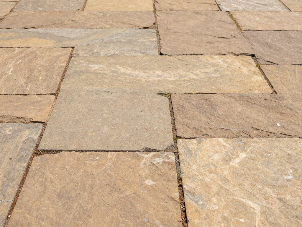 Natural stone patio flooring with irregular flagstone pattern Natural stone patio flooring with irregular flagstone pattern