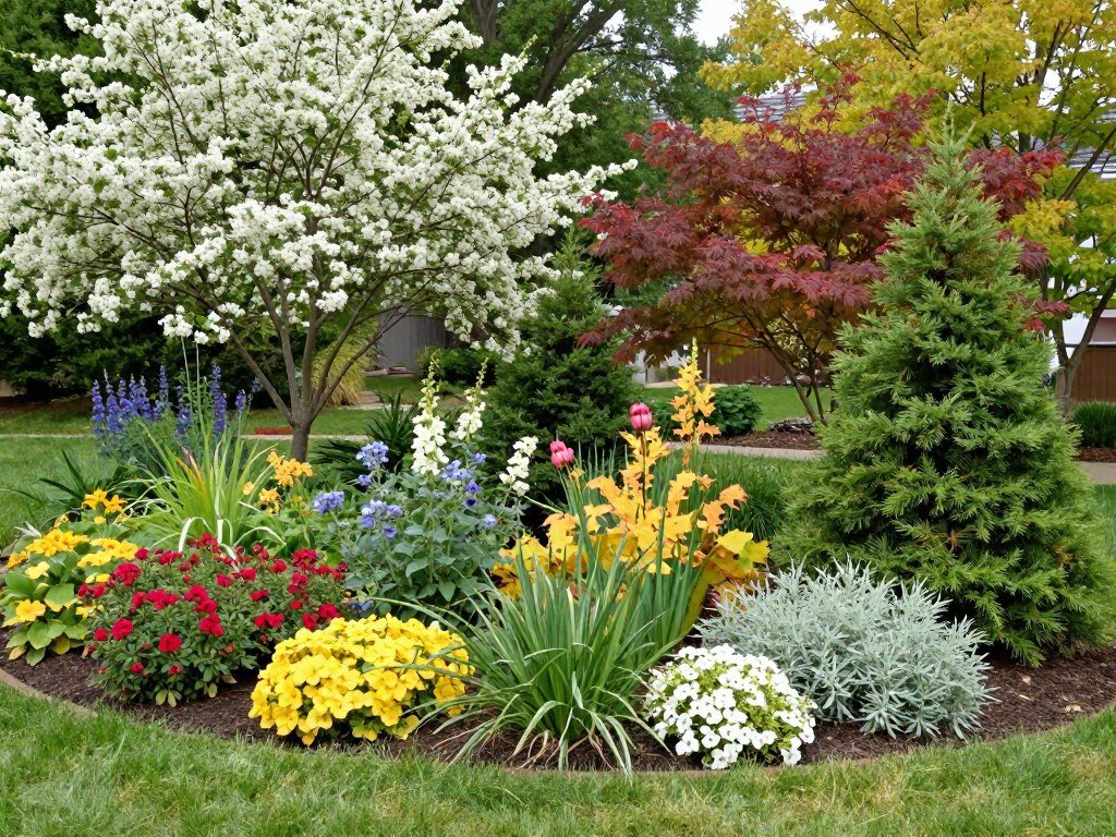 Northeast and Midwest front yard garden with four-season interest for front bed landscaping ideas Northeast and Midwest front yard garden with four-season interest for front bed landscaping ideas