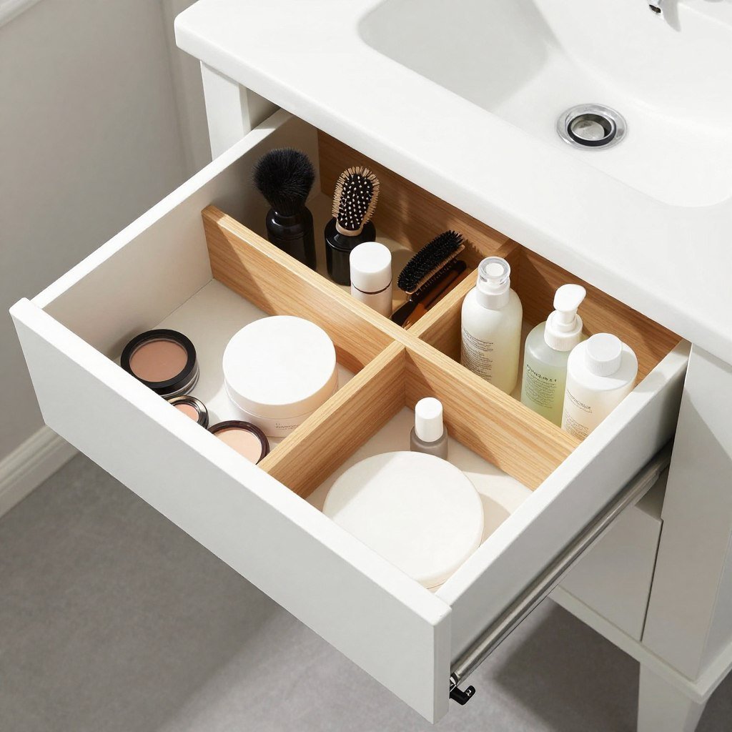 Organized bathroom vanity drawers with dividers and storage solutions
