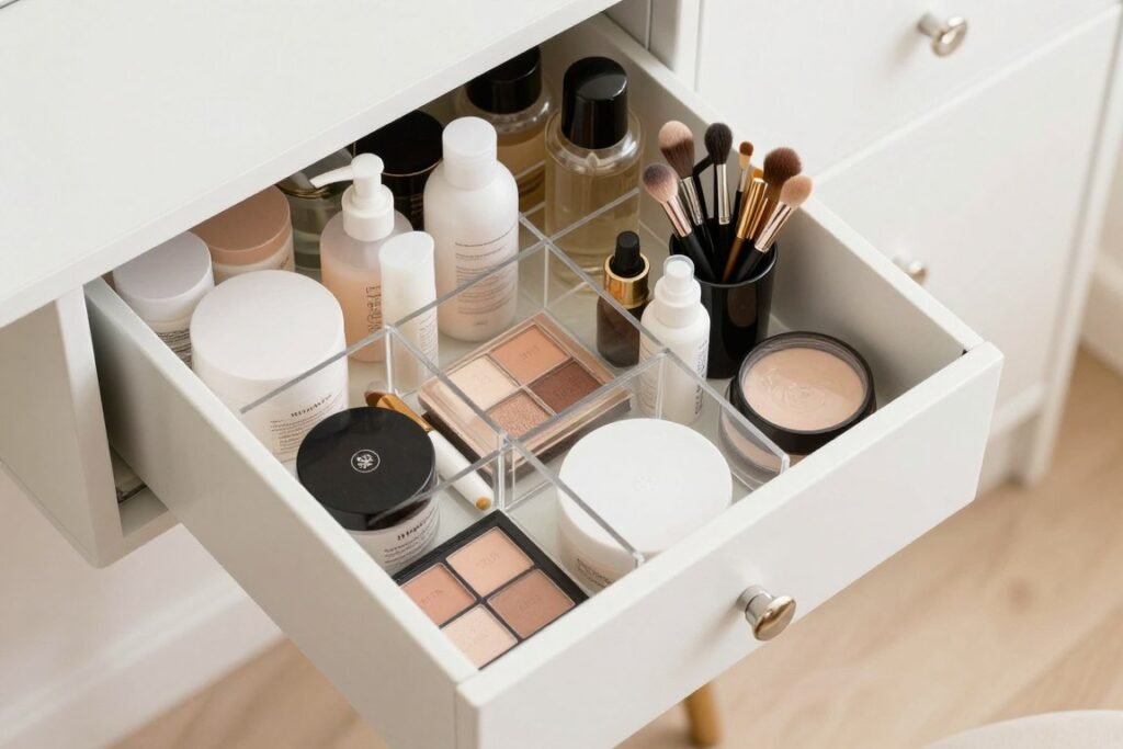 Organized drawers in a minimalist DIY vanity