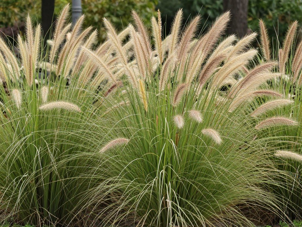 Ornamental grasses catching light and adding movement to front yard
