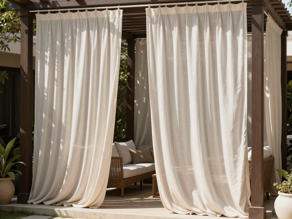 Outdoor curtains creating a private seating area on a patio