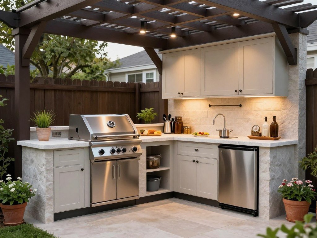 Outdoor kitchen with grill, countertop, and storage for backyard makeover