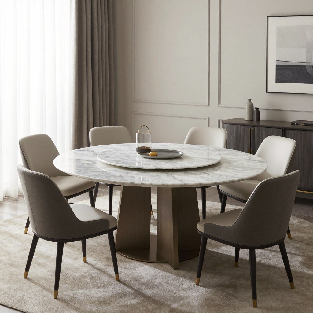 Oval marble dining table in a transitional dining room
