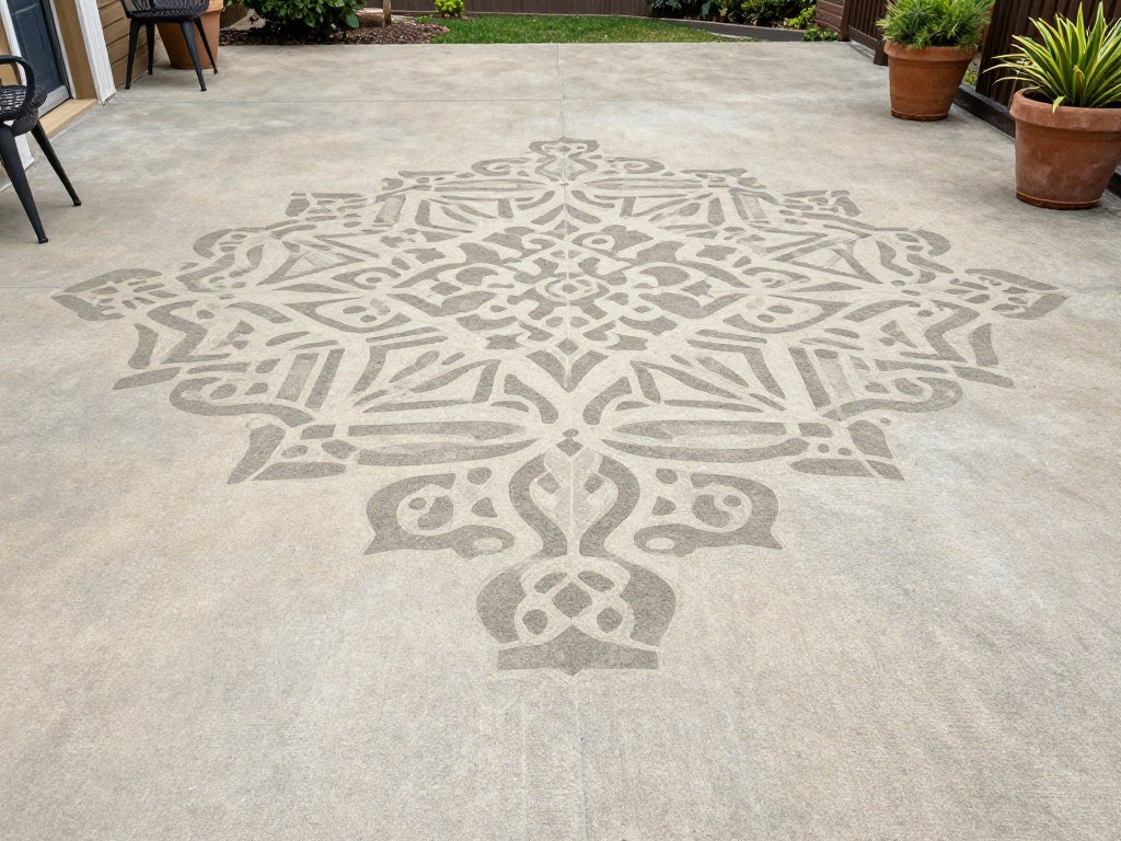 Painted concrete patio with stenciled pattern