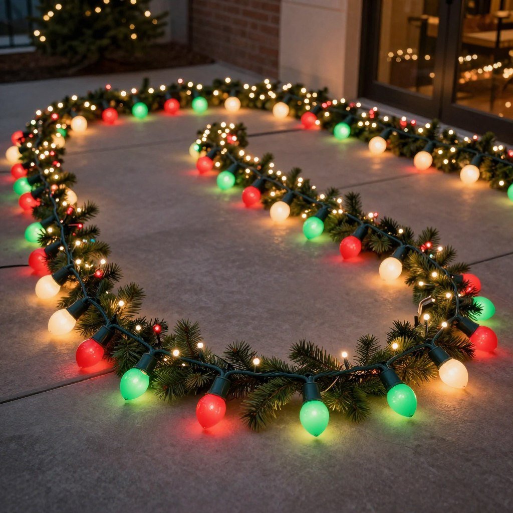 Patio lights arranged for a festive holiday celebration
