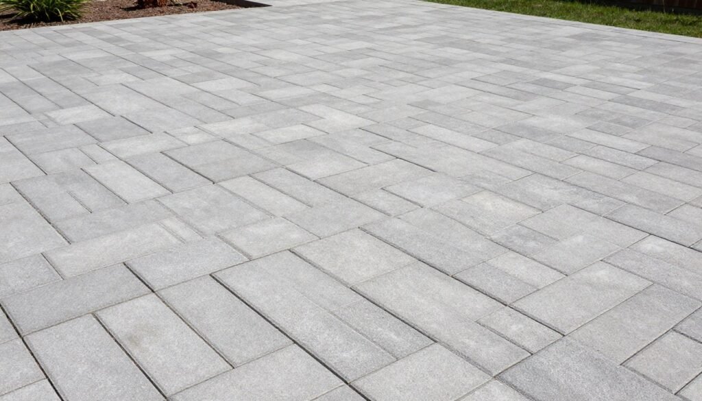 Paver patio with creative herringbone pattern