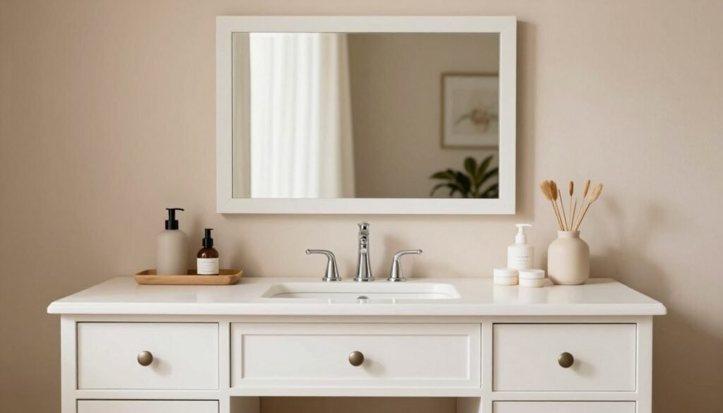 Perfectly styled vanity inspo with cohesive color scheme and balanced elements