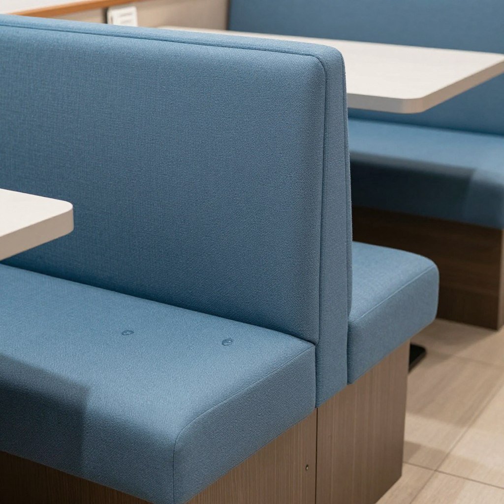 Performance fabric dining banquette bench resistant to stains and spills