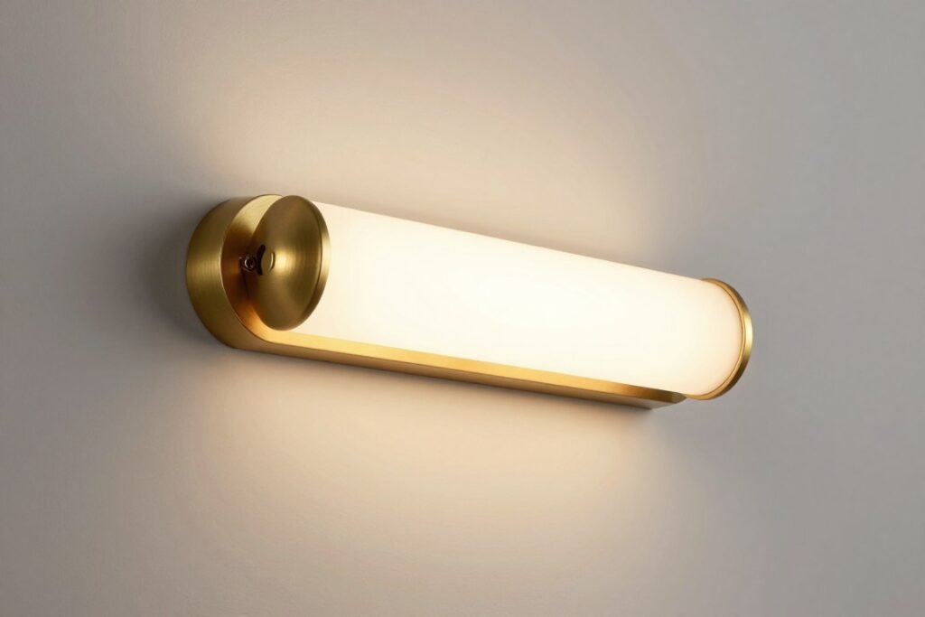 Picture light mounted above bathroom mirror