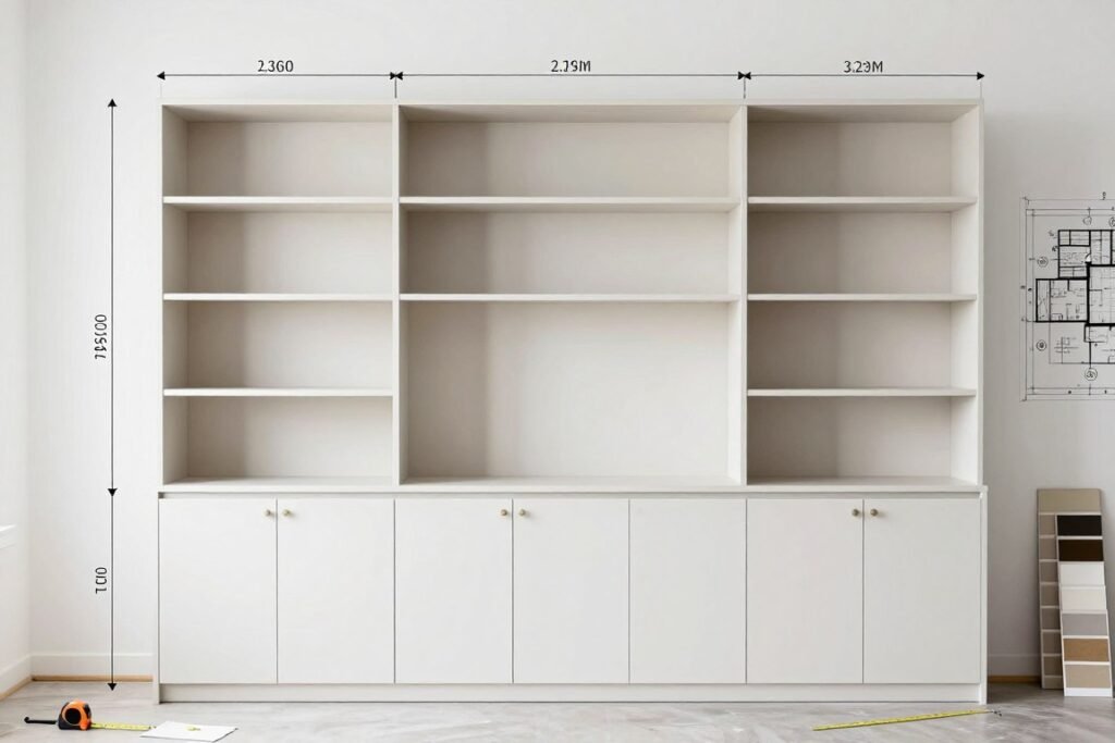 Planning diagram for built-in hutch dining room with measurements