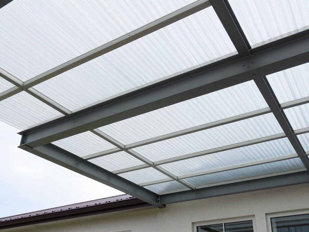 Polycarbonate roof covered patio allowing filtered light