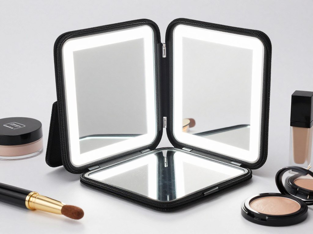 Portable travel vanity mirror with compact design and built-in lighting