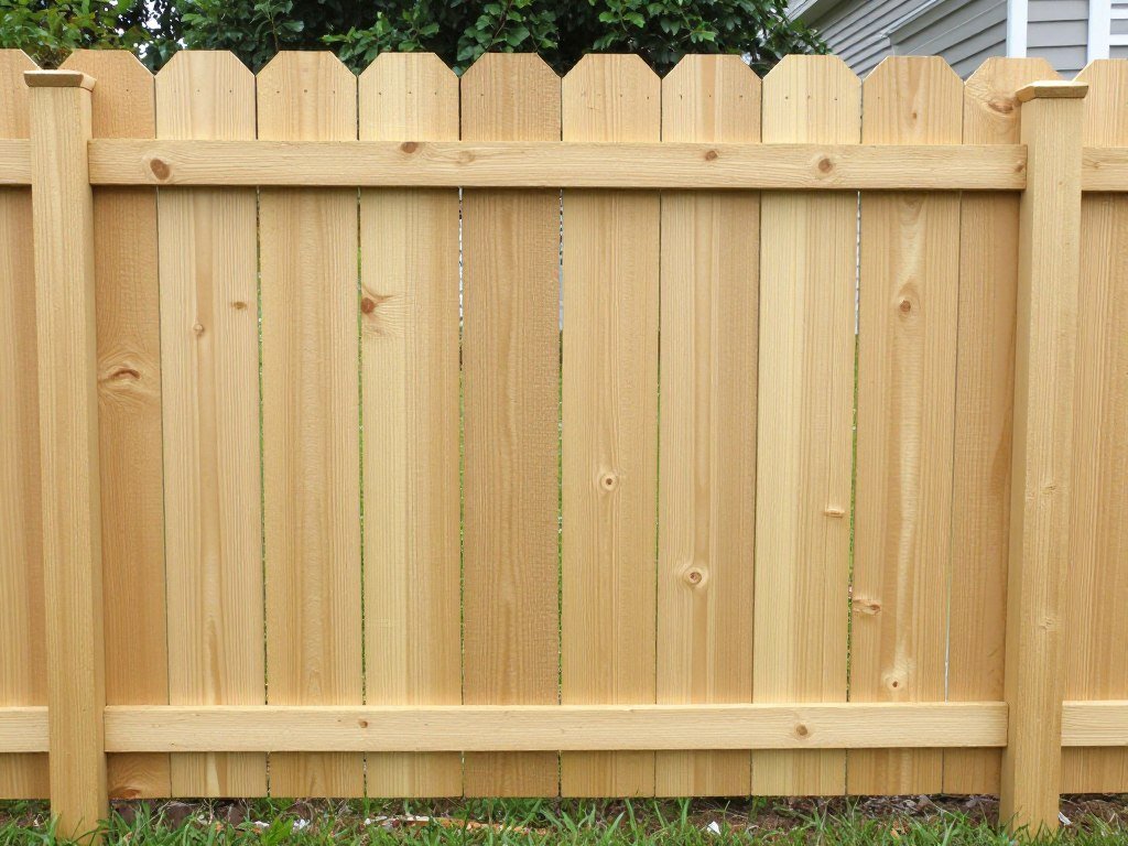 Pressure-treated wood privacy fence with dog-ear pickets