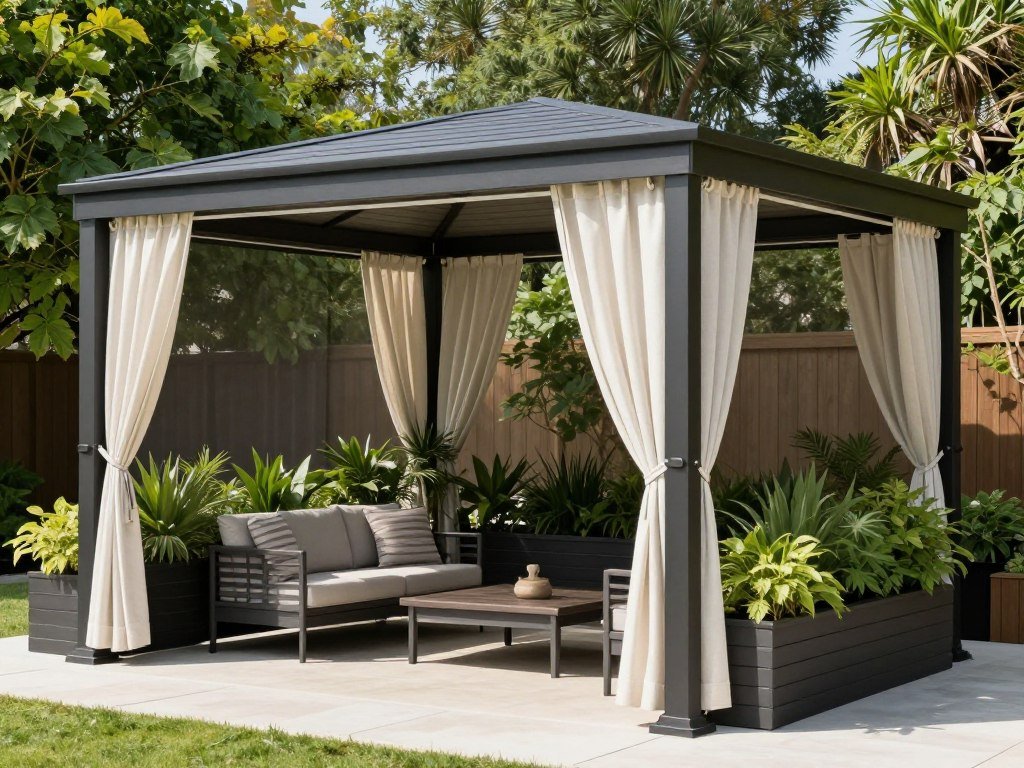 Privacy and shade options for pavilions including curtains and screens