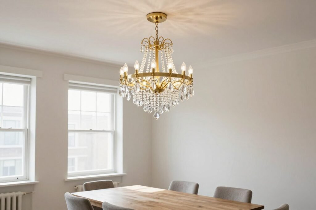 Process of installing a statement chandelier in a dining room