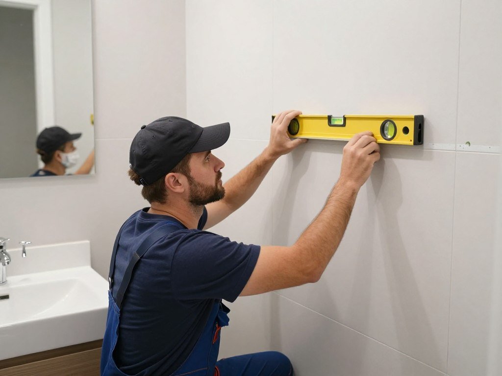 Professional installing a floating vanity with proper wall reinforcement