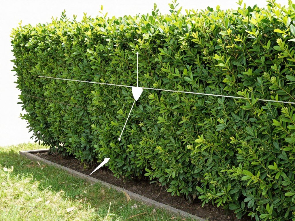 Proper pruning technique for a privacy hedge showing the correct tapering shape