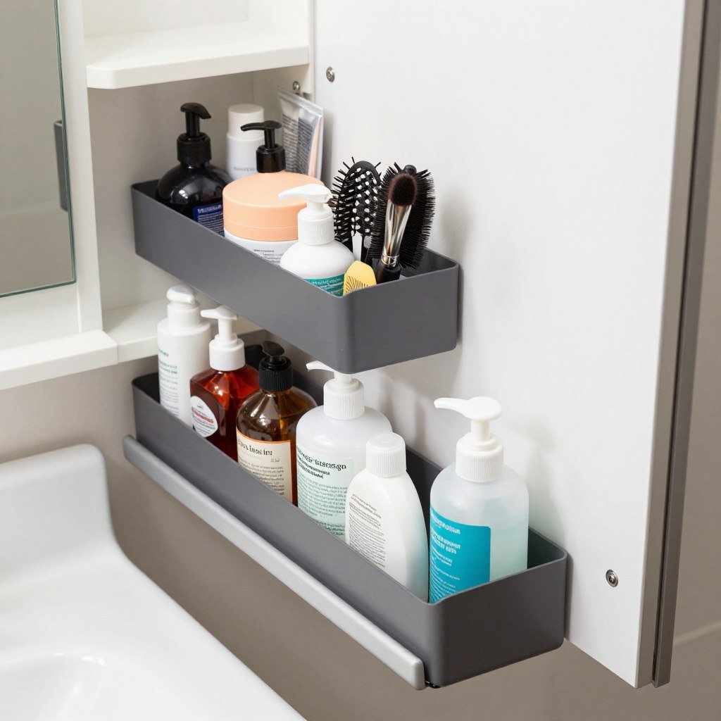 Pull-out organizer in a small bathroom vanity