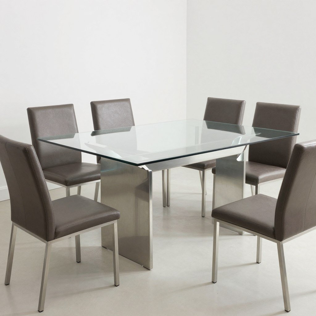 Rectangular glass dining table in a modern dining room setting