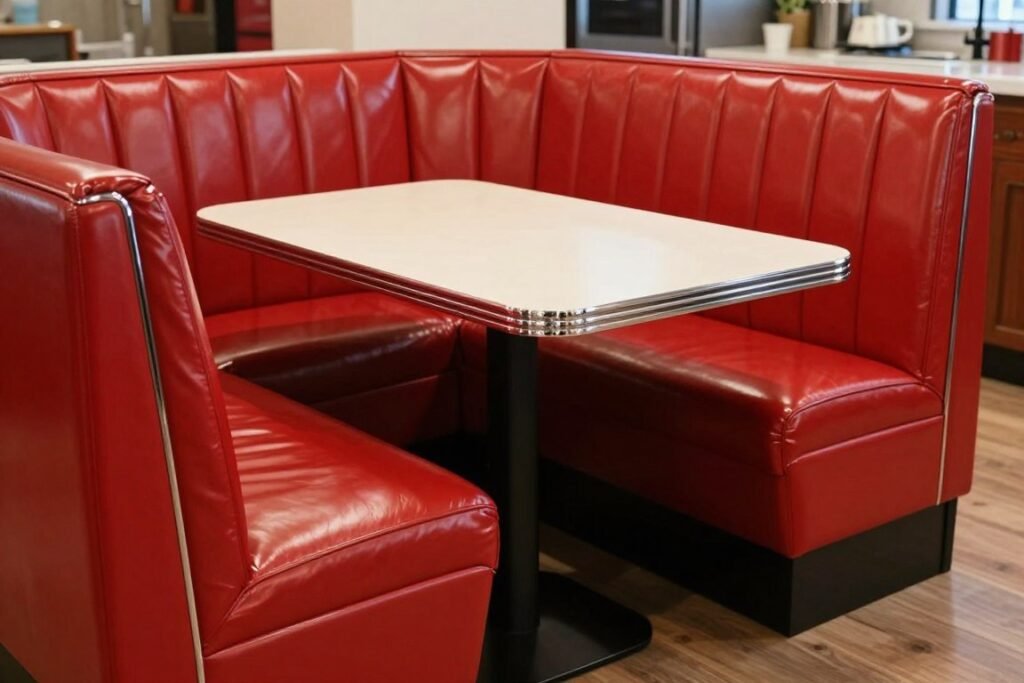 Retro-style freestanding dining booth in a kitchen