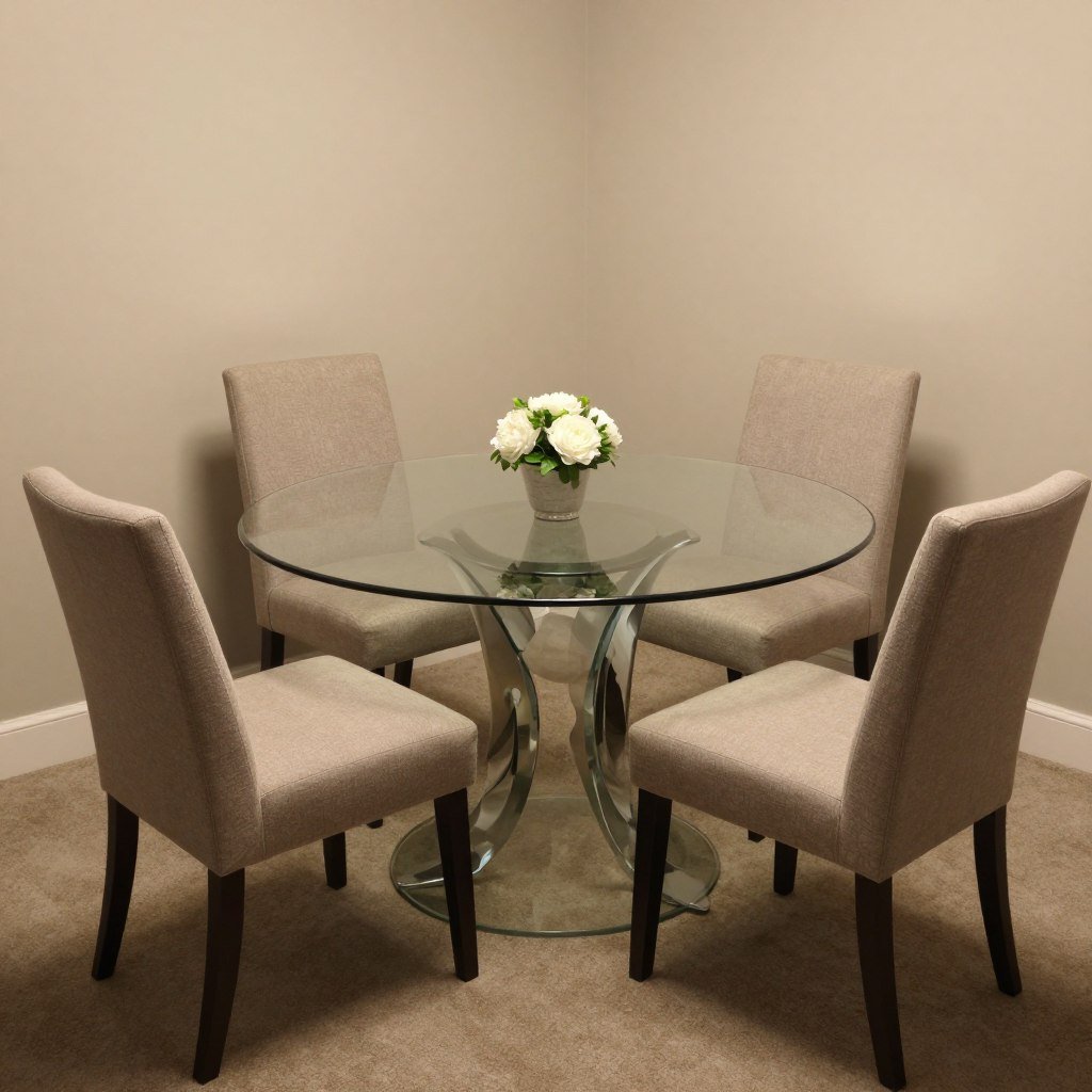 Round glass dining table creating an intimate conversation setting