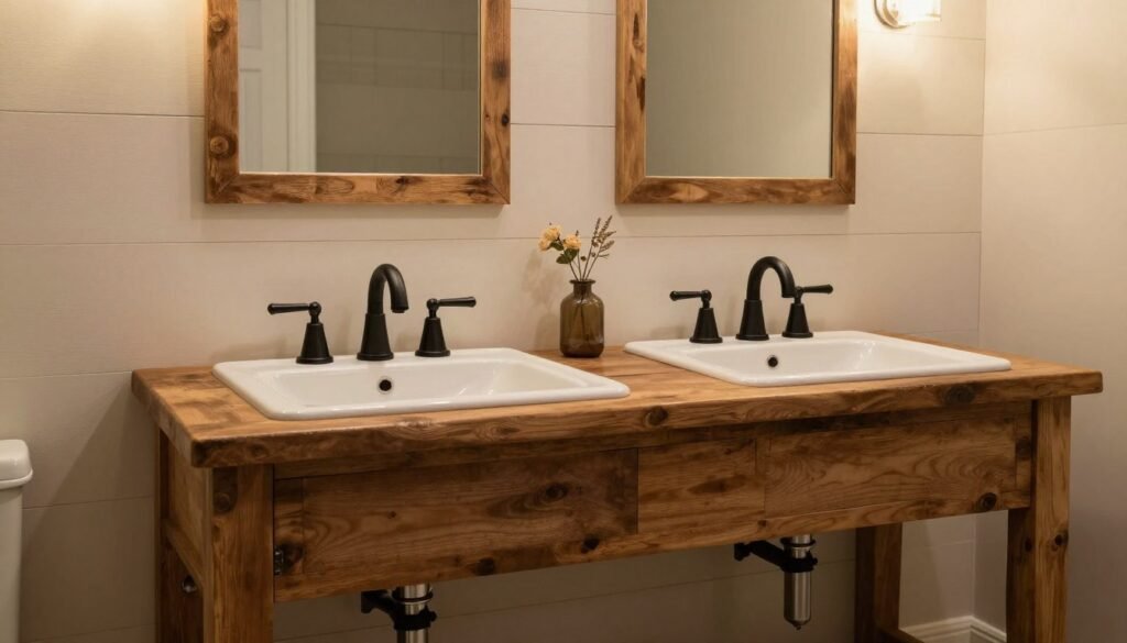 Rustic farmhouse double sink bathroom vanity