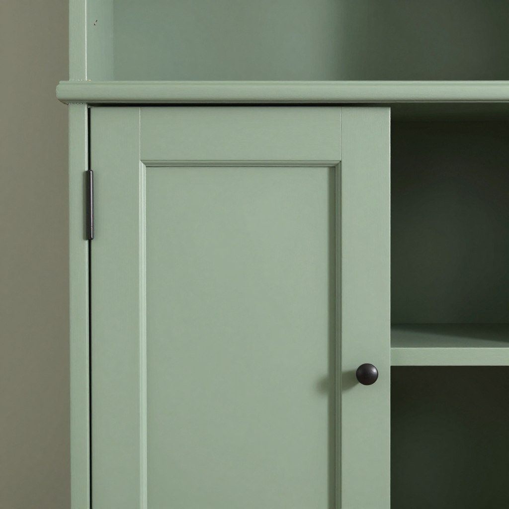 Sage green built-in hutch dining room