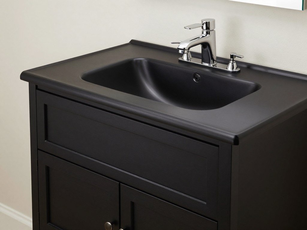 Satin black bathroom vanity with subtle sheen and elegant appearance