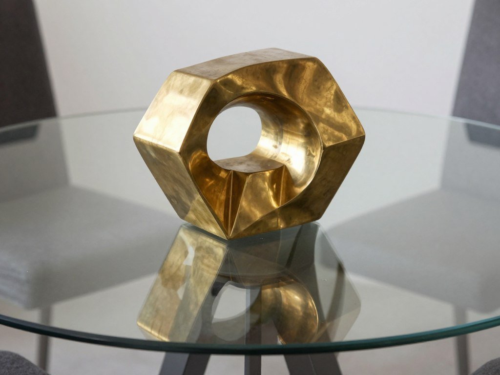 Sculptural object as centerpiece on glass dining table