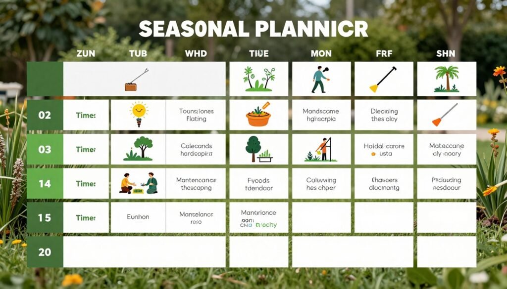 Seasonal planning calendar for backyard landscaping designs layout implementation