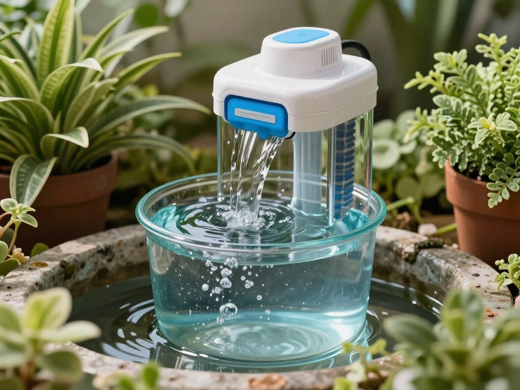 Simple DIY water feature made with repurposed containers as a cheap landscaping idea