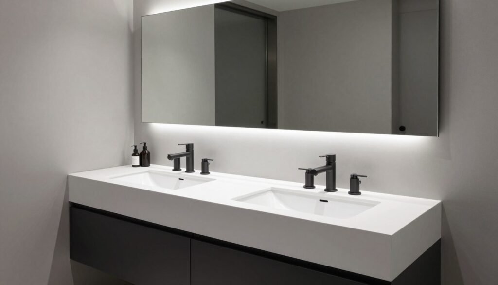Sleek modern double sink bathroom vanity with clean lines