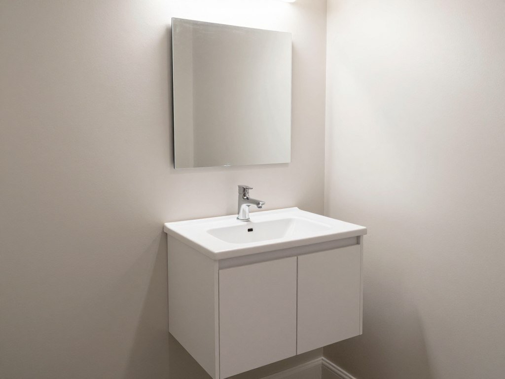 Small bathroom with appropriately sized 24-inch floating vanity