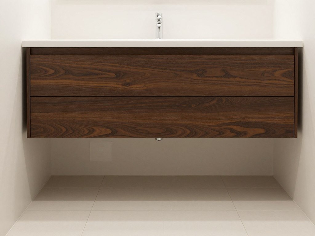 Small bathroom with floating vanity showing increased floor space and visual openness