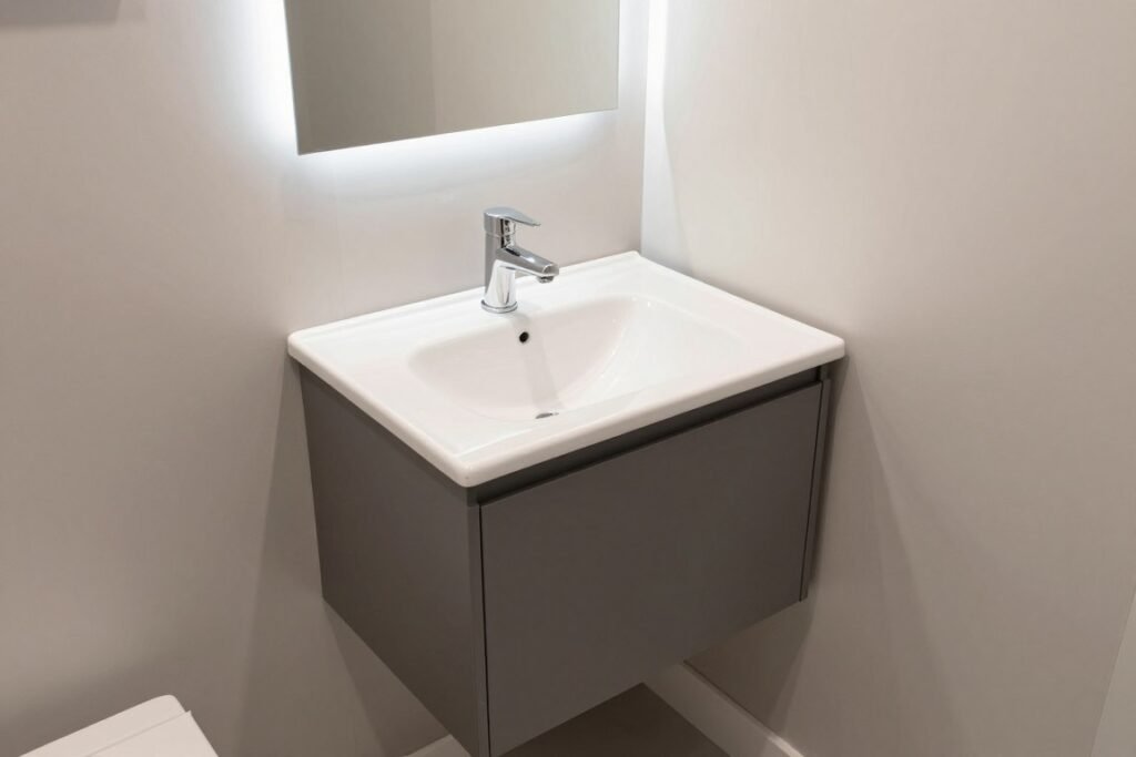 Small bathroom with vanity showing proper scale and proportion