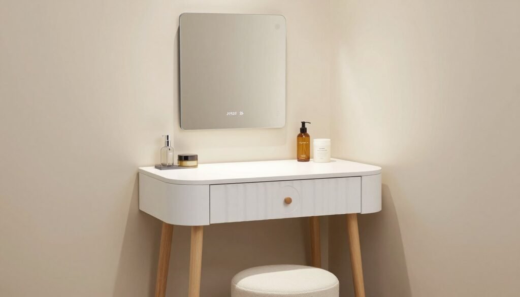 Small corner makeup vanity perfect for limited spaces