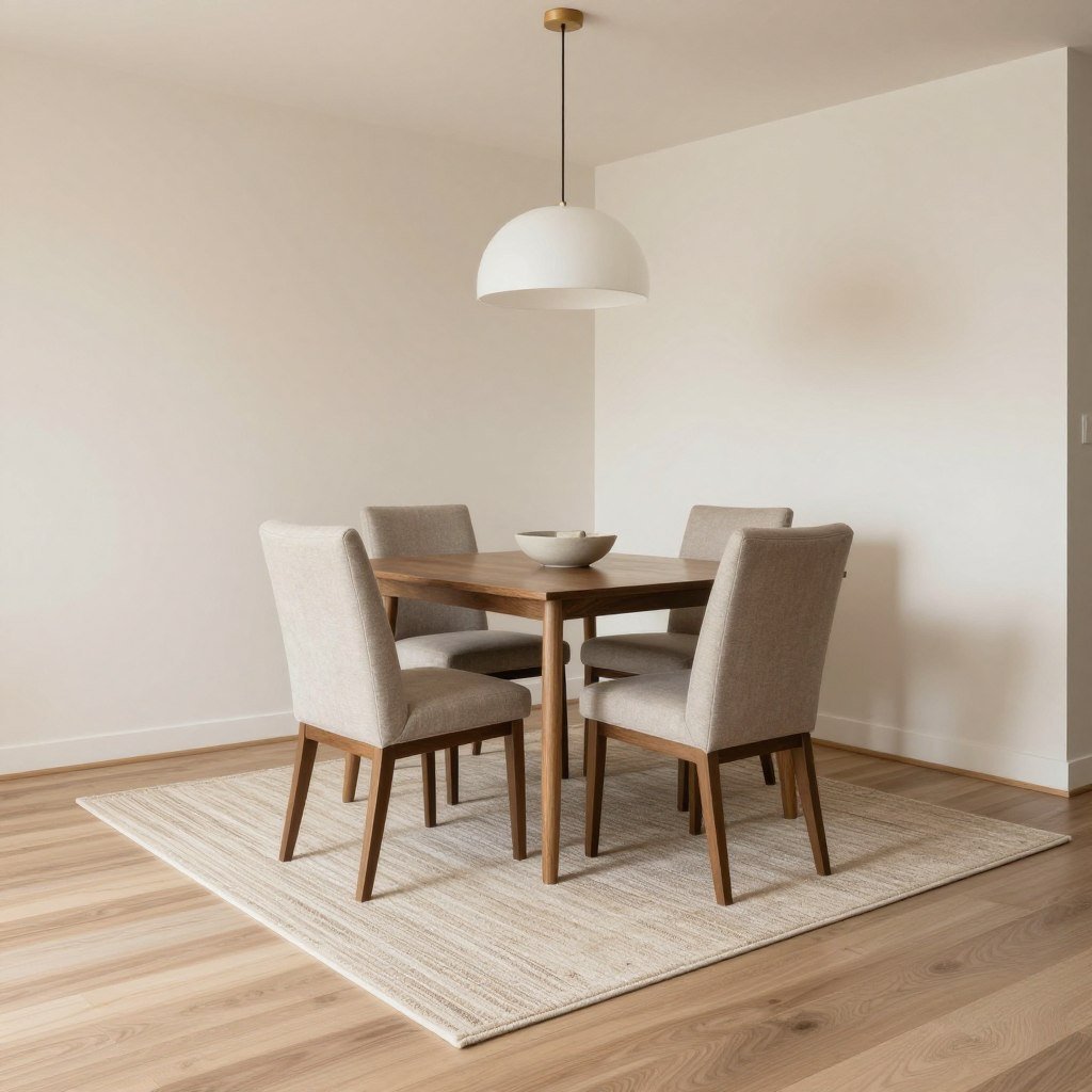 Small dining area defined by area rug