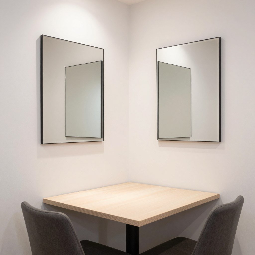 Small dining area with strategic mirror placement