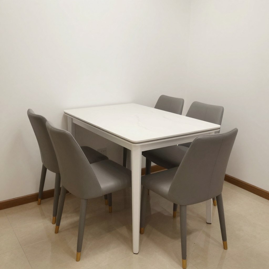 Small dining table with appropriately scaled chairs and decor