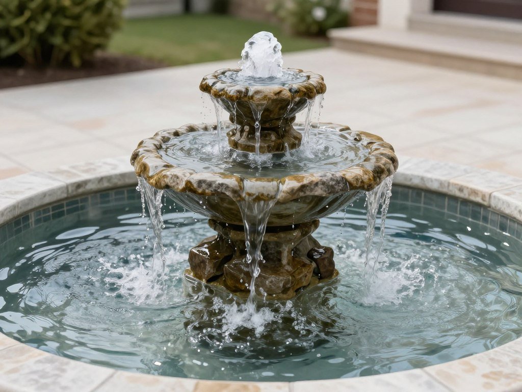 Small fountain creating a peaceful focal point on a patio Small fountain creating a peaceful focal point on a patio