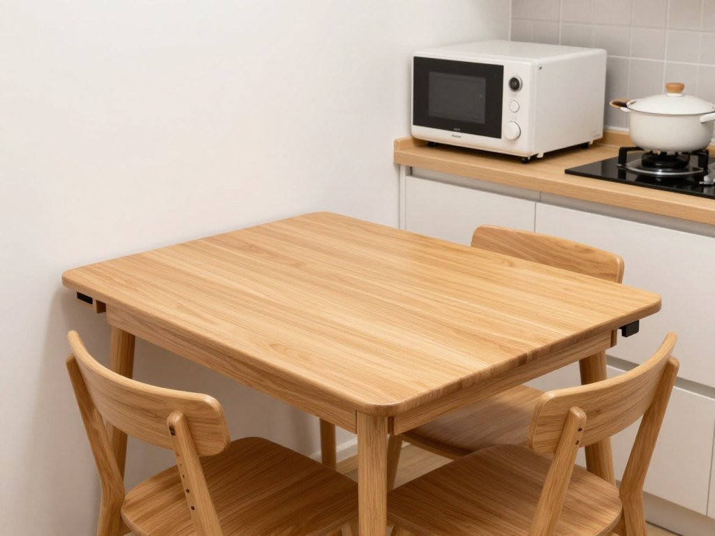 Small kitchen with drop-leaf table that can be expanded or collapsed as needed