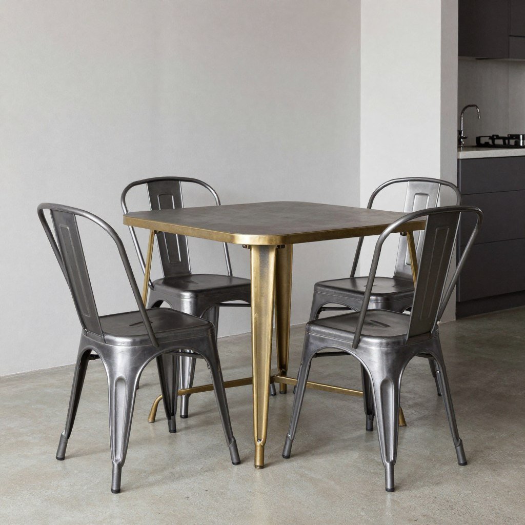 Small metal frame dining table with industrial style
